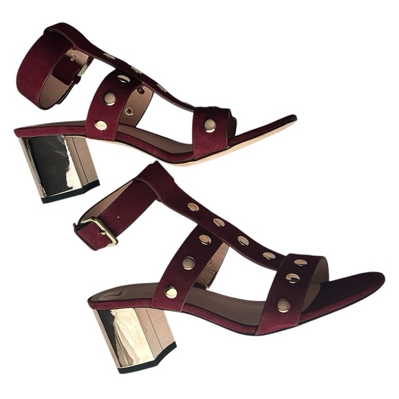 kate spade Shoes - Kate Spade Burgundy Suede Studded Sandals 7M‎ Block Heel Strappy Boho Chic